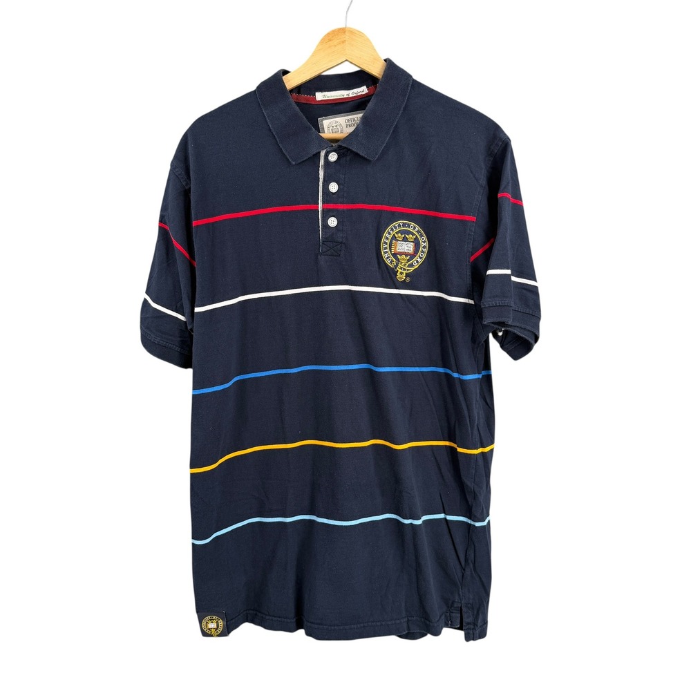 Oxford University Official Navy Stripe‎ Polo Shirt XL Cotton Embroidered Crest